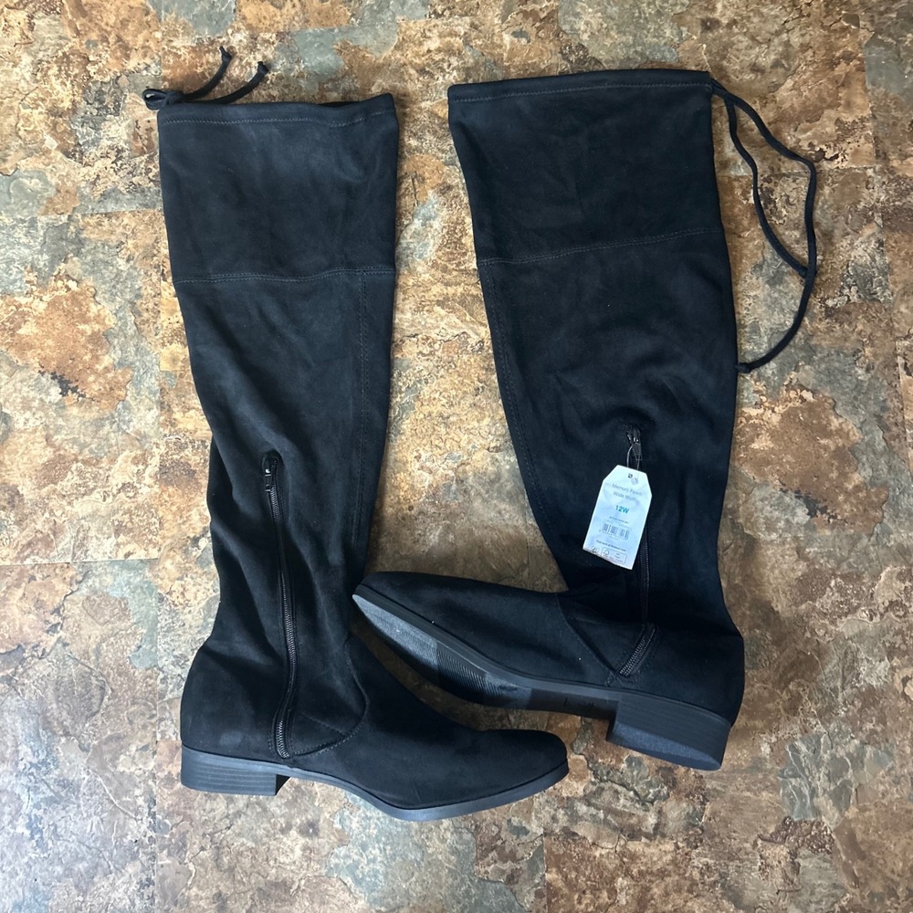 Time And Tru Knee High Boots Womens Size 12W Black Boot Shoes Side Zip